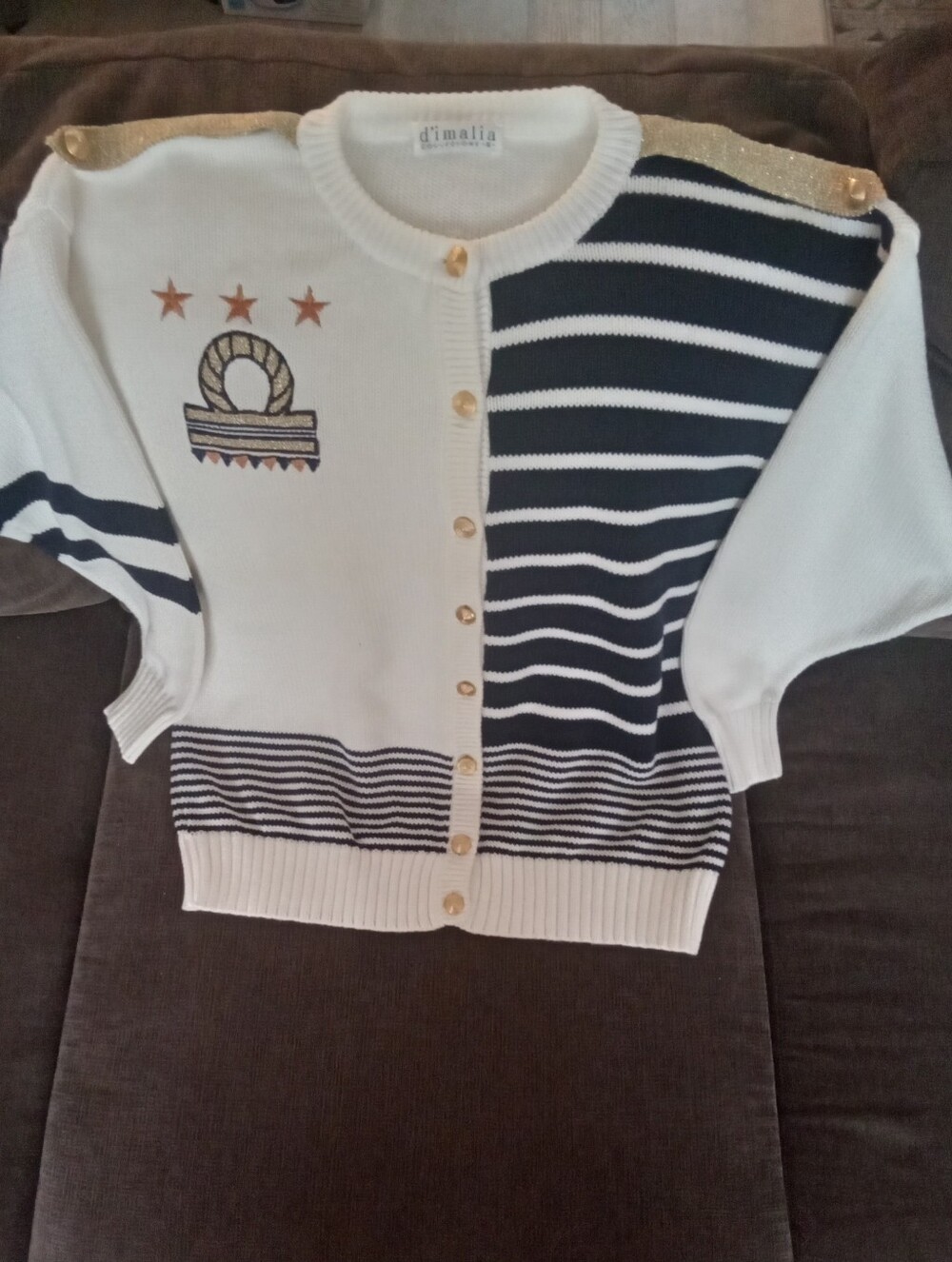 Nautical White Navy Gold Cardigan L